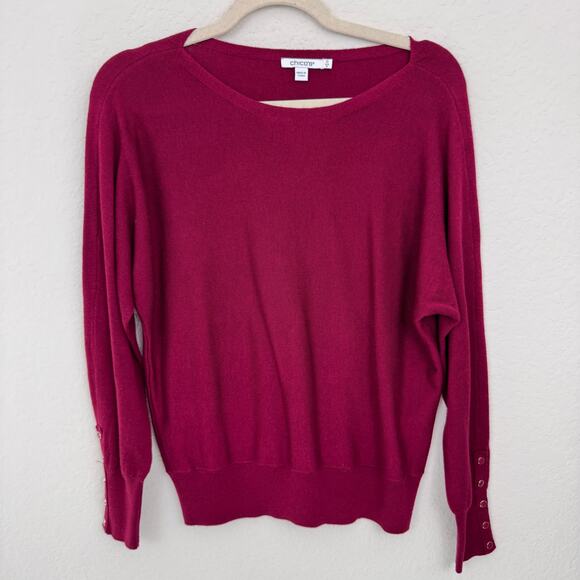 Chico's Womens Pullover Knit Sweater Size S Cashmere Blend Button Classic Red - Picture 1 of 6